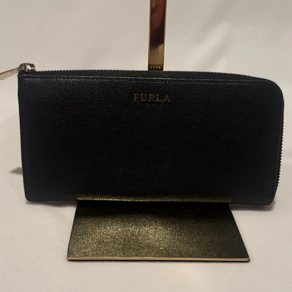 Furla leather black long wallet